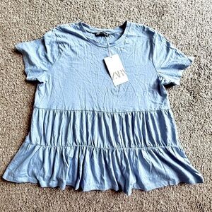 Zara Blue Ruffled Short Sleeve Blouse